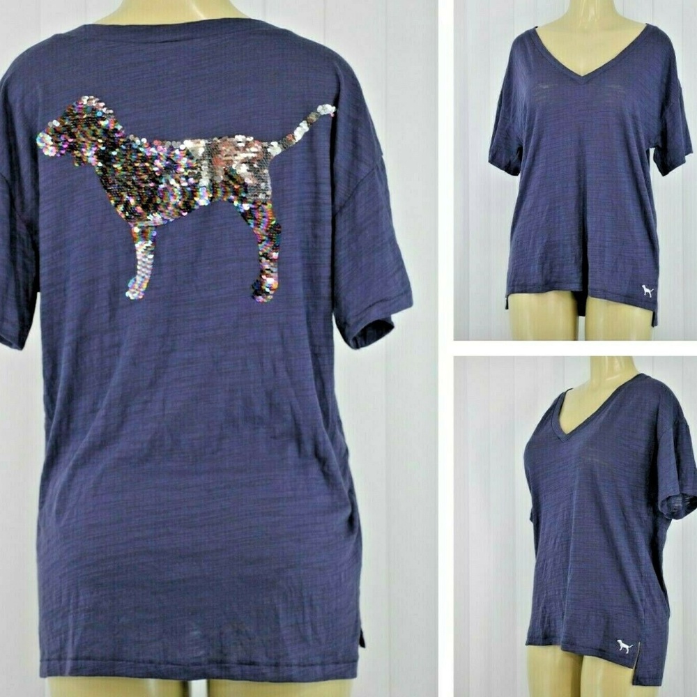 Victoria's Secret PINK SEQUIN GRAPHIC SHORT SLEEVE